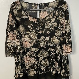 Torrid Plus Size Black/Pink Floral Flutter Short Sleeve Blouse Size 2x